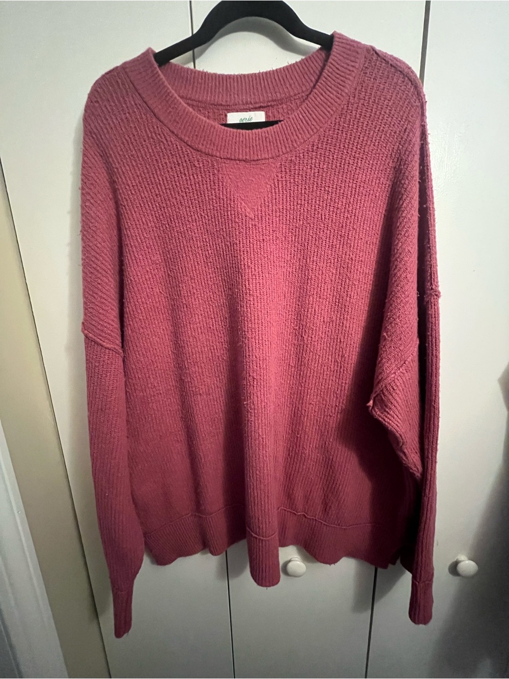 aerie Relaxed Crewneck Sweater in Mauve Pink. L. Oversized. Cozy. Transitional.